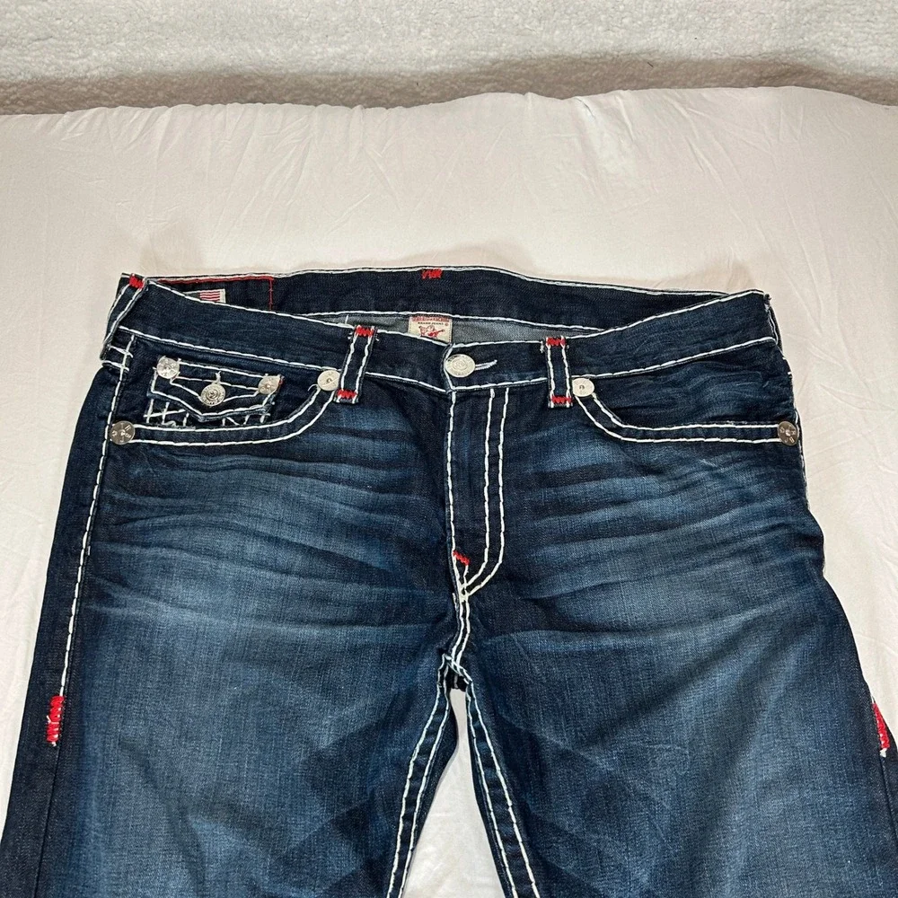 True Religion Ricky Super T Mens 40 Dark Wash Contrast Stitch Straight Jeans USA